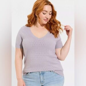 Torrid Everyday Soft Pointelle V-Neck Sweater Dapple Gray Size 1 (1X)